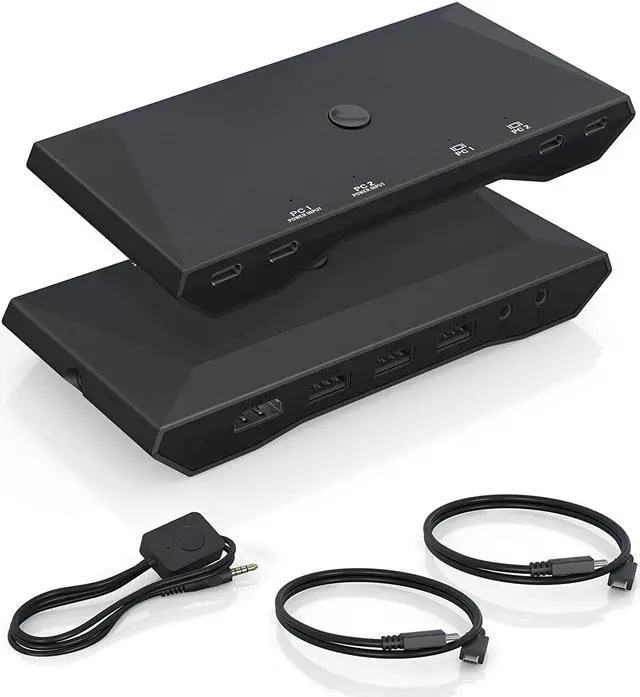 USB C kvm Switch 4K 60Hz Dual Ports USB Type-C KVM Switches for 2 Computers Share One HDMI HD Monitor Audio Microphone Output USB C Switch Selector with 3 USB Supported USB Devices Keyboard Mouse
