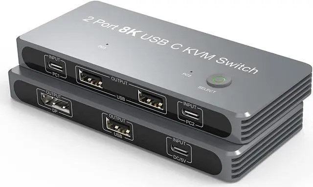 USB C KVM Switch 8K KVM Switches 2 Ports USB Type-C for 2 Computers Share One 8K HD Monitor Switch Selector with 3 USB Supported Wireless Devices Keyboard Mouse Printer Scanner