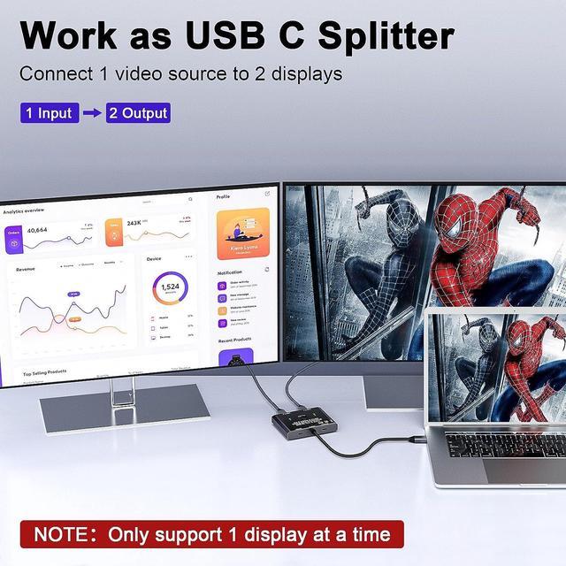 USB C Switch 2 In 1 Out / 1 In 2 Out Bi-Directional USB C Switcher 2 Computers USB C KVM Switch Support 8K 30Hz 4K 120Hz Video 10Gbps Data Transfer 2 USB-C Cables And Wired Controller Included