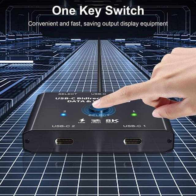 USB C Switch 2 In 1 Out Or 1 In 2 Out Bi-Directional USB Type C KVM Switch Support 8K 60Hz 4K 120Hz Video/10Gbps Data Transfer/100W Charging Compatible With Thunderbolt Device