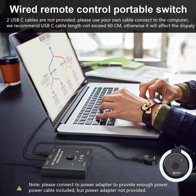 USB C Switch 2 In 1 Out Or 1 In 2 Out Bi-Directional USB Type C KVM Switch Support 8K 60Hz 4K 120Hz Video/10Gbps Data Transfer/100W Charging Compatible With Thunderbolt Device