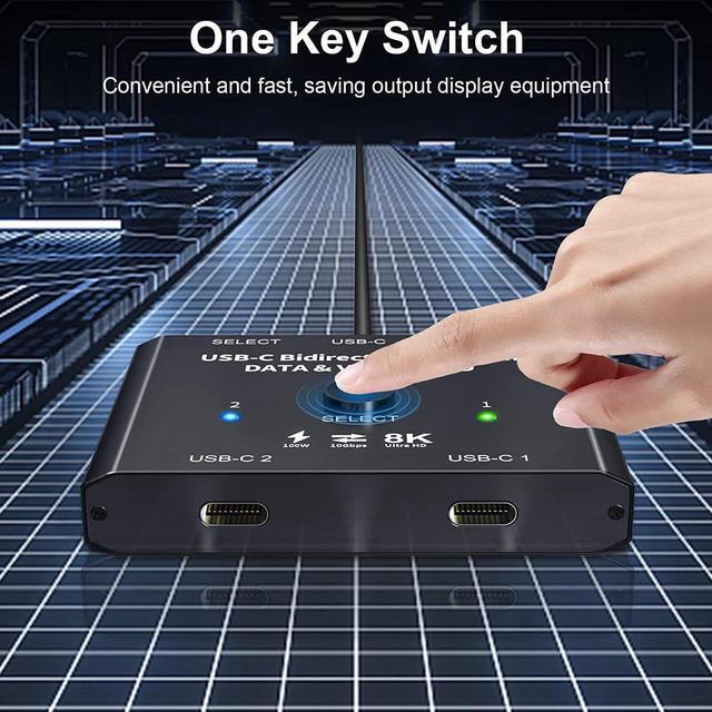 USB C Switch 2 In 1 Out Or 1 In 2 Out Bi-Directional USB Type C KVM Switch Support 8K 60Hz 4K 120Hz Video/10Gbps Data Transfer/100W Charging Compatible With Thunderbolt Device