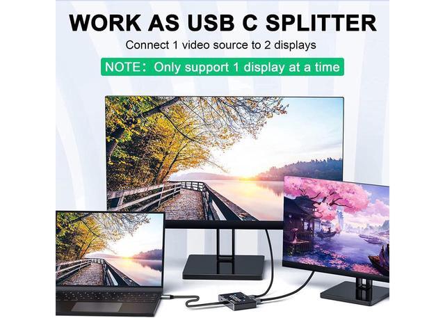 USB C Switch Bi-Directional USB-C Switcher 2 Computers USB Type C KVM Switch 8K 60Hz 4K 120Hz Video/10Gbps Data Transfer/100W Charging Compatible With Thunderbolt Device (Black)
