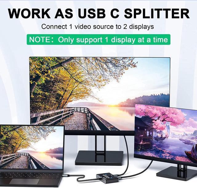 USB C Switch Bi-Directional USB-C Switcher 2 Computers USB Type C KVM Switch 8K 60Hz 4K 120Hz Video/10Gbps Data Transfer/100W Charging Compatible With Thunderbolt Device (Black)