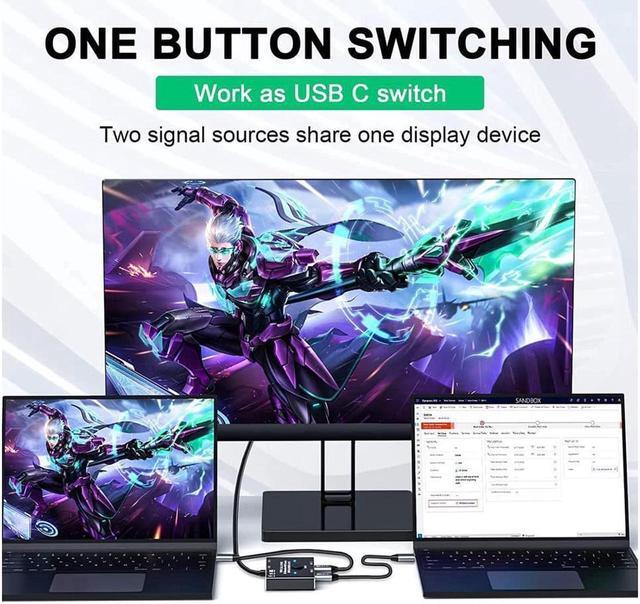 USB C Switch Bi-Directional USB-C Switcher 2 Computers USB Type C KVM Switch 8K 60Hz 4K 120Hz Video/10Gbps Data Transfer/100W Charging Compatible With Thunderbolt Device (Black)