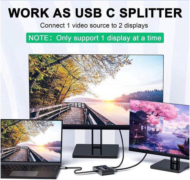 USB C Switch Bi-Directional USB-C Switcher 2 Computers USB Type C KVM Switch 8K 60Hz 4K 120Hz Video/10Gbps Data Transfer/100W Charging Compatible With Thunderbolt Device (Black)