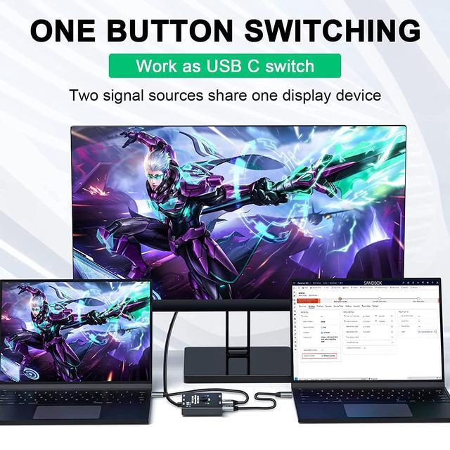 USB C Switch Bi-Directional USB C Switcher 2 Computers USB Type C KVM Switch 8K 60Hz 4K 120Hz Video/10Gbps Data Transfer/100W Charging Compatible With Thunderbolt Device 2 USB-C Cables Included