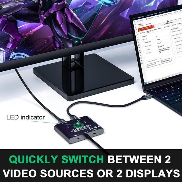 USB C Switch Bi-Directional USB C Switcher 2 Computers USB Type C KVM Switch 8K 60Hz 4K 120Hz Video/10Gbps Data Transfer/100W Charging Compatible With Thunderbolt Device 2 USB-C Cables Included