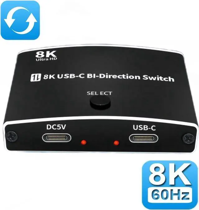 USB C Switch Bi-Directional USB C Switcher 2 Computers USB Type C KVM Switch 8K 60Hz 4K 120Hz Video/10Gbps Data Transfer/100W Charging Compatible with Thunderbolt Device 2 USB-C Cables Included