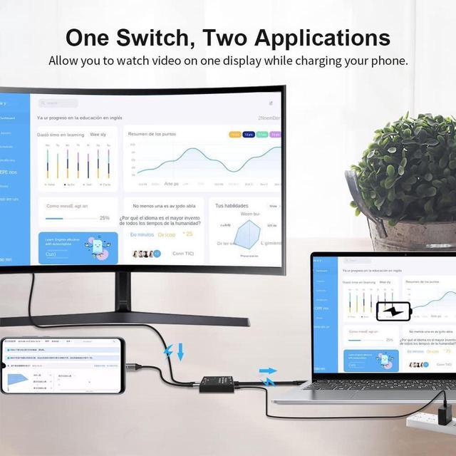USB C Switch Bi-Directional USB C Switcher 2 Computers USB Type C KVM Switch 8K 30Hz 4K 120Hz Video/10Gbps Data Transfer/100W Charging Compatible With Thunderbolt Device