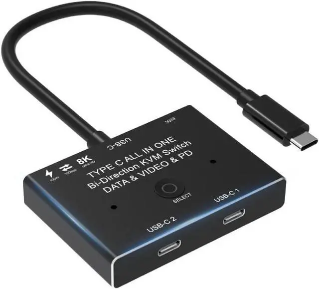 USB C Switch Bi-Directional USB C Switcher 2 Computers USB Type C KVM Switch 8K 30Hz 4K 120Hz Video/10Gbps Data Transfer/100W Charging Compatible with Thunderbolt Device