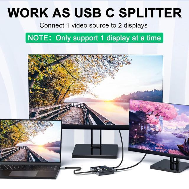 USB C Switch Bi-Directional USB C Switcher 2 Computers MLEEDA USB Type C KVM Switch 8K 60Hz 4K 120Hz Video/10Gbps Data Transfer/100W Charging Compatible With Thunderbolt Device 2 USB-C Cables Included