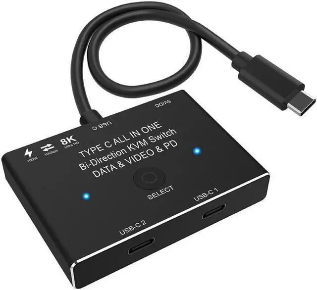 USB C Switch Bi-Directional USB-C Switcher 2 Computers USB Type C KVM Switch 8K 60Hz 4K 120Hz Video/10Gbps Data Transfer/100W Charging Compatible with Thunderbolt Device (Black)