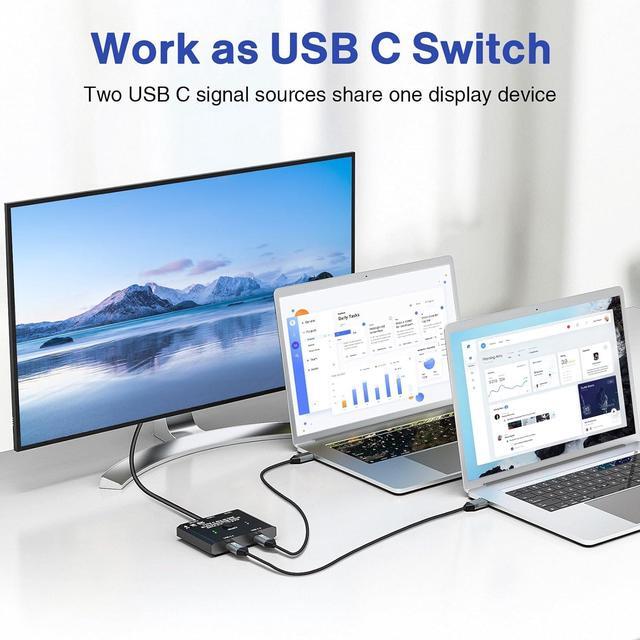 USB C Switch Bi-Directional USB C Switcher For 2 Laptops USB Type C KVM Switch 8K 60Hz 4K 120Hz Video/10Gbps Data Transfer/100W Charging 2 USB-C Cables And Remote Controller Included