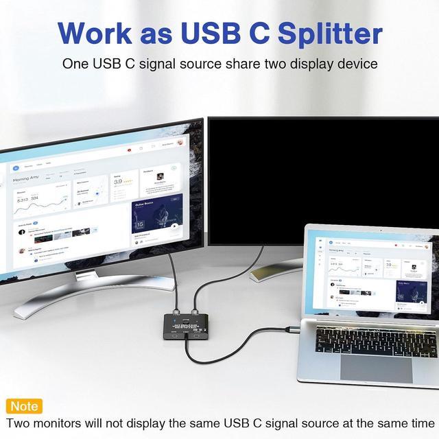 USB C Switch Bi-Directional USB C Switcher For 2 Laptops USB Type C KVM Switch 8K 60Hz 4K 120Hz Video/10Gbps Data Transfer/100W Charging 2 USB-C Cables And Remote Controller Included