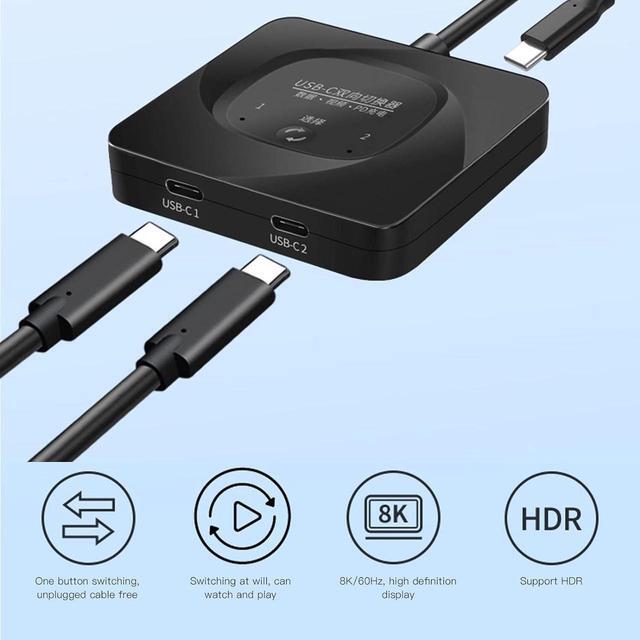 USB C Switch Selector [2 In 1 Out / 1 In 2 Out] Bi-Directional USB C Switcher Splitter 8K 60Hz USB 3.1 Gen2 10Gbps Data Transfer Type C Switch For Computers Support PD100W With Power Indicator