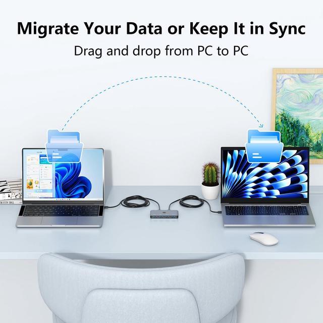 USB Data Transfer KVM Switch Direct Transfer Data Between 2 Computers With Sharing 4 USB Compatible With Windows 11/10/7 Mac OS
