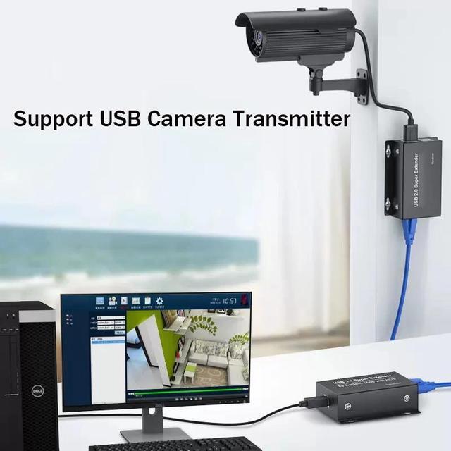 USB Extender 50M 4-Port USB2.0 HUB Over Cat5e Cat6 Up To 50M USB To Rj45 LAN Extension Transmitter Support Webcam Camera Printer(With UK Plug)
