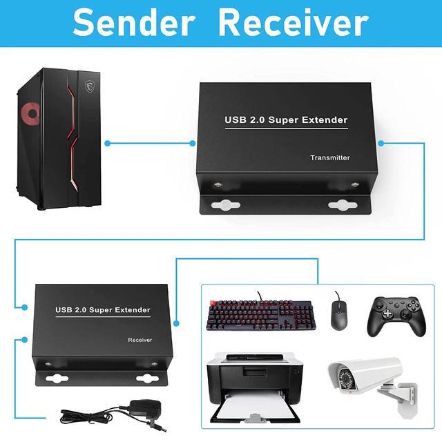 USB Extender Over Ethernet Rj45 Cat5e/6 Cable To 50M 4 Port USB 2.0 Hub Extension Transmit Support Touch Screen Webcam Printer(With US Plug)