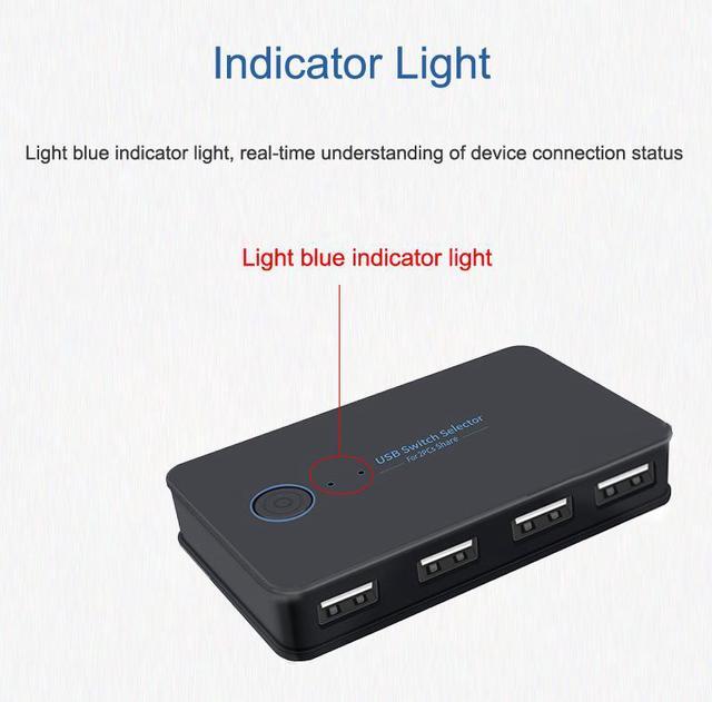 USB KVM Switch Selector 2 Computers 4-Port USB 2.0 Peripheral Sharing Switch Hub Adapter For Keyboard Mouse U-disk Printer KVM One-Second Switcher Compatible With Mac / Windows / Linux