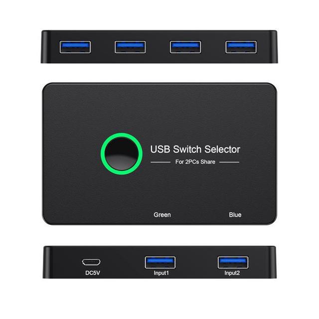USB KVM Switch Selector Box USB 3.0 2.0 Switcher 2 Port PCs Sharing 4 Devices For Keyboard Mouse Printer Monitor With 2 USB Cable