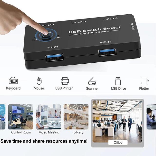 USB KVM Switch USB 2.0 Switcher KVM Switch For Windows 10 PC Keyboard Mouse Printer 2 PCs Sharing 4 Devices USB Switch(with Usb2.0 Cable)