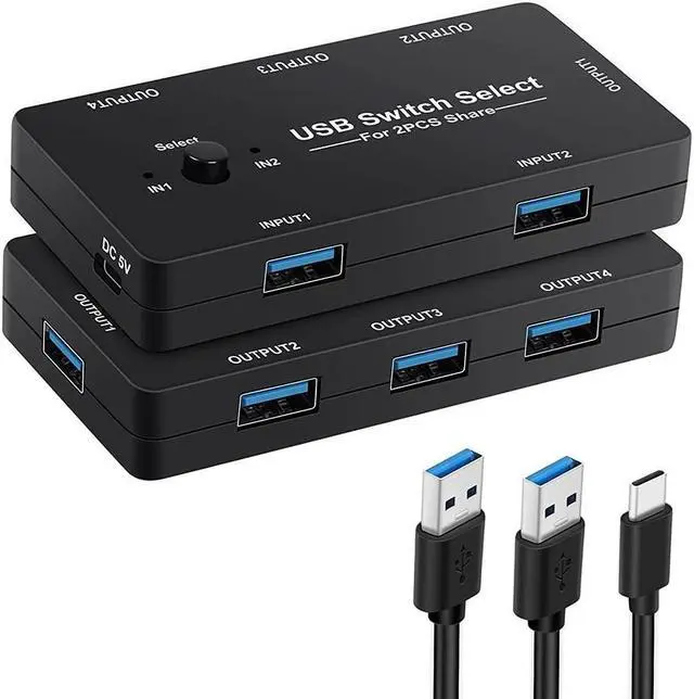 USB KVM Switch USB 2.0 Switcher KVM Switch for Windows 10 PC Keyboard Mouse Printer 2 PCs Sharing 4 Devices USB Switch(with usb2.0 cable)