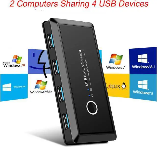 USB KVM Switch USB 3.0 Switcher 2 Port PCs Sharing 4 Devices for Keyboard Mouse Printer Monitor USB 3.0 Switch Selector for Keyboard Mouse Scanner Printer Kvm Switch Hub U-Disk Printer