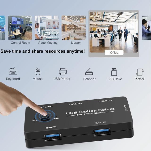 USB Switch 2 In 4 Out USB Switcher For 2 Computers Sharing 4 USB Devices USB 2.0 Switch Selector Box USB KVM Switcher Selector 4 Ports For Keyboard Mouse Scanner Printer PC With 2 Pack USB Cables