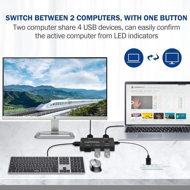 USB Switch 2 In 4 Out USB Switcher For 2 Computers Sharing 4 USB Devices USB 2.0 Switch Selector Box USB KVM Switcher Selector 4 Ports For Keyboard Mouse Scanner Printer PC With 2 Pack USB Cables