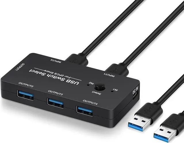 USB Switch 2 in 4 Out USB Switcher for 2 Computers Sharing 4 USB Devices USB 2.0 Switch Selector Box USB KVM Switcher Selector 4 Ports for Keyboard Mouse Scanner Printer PC With 2 Pack USB Cables