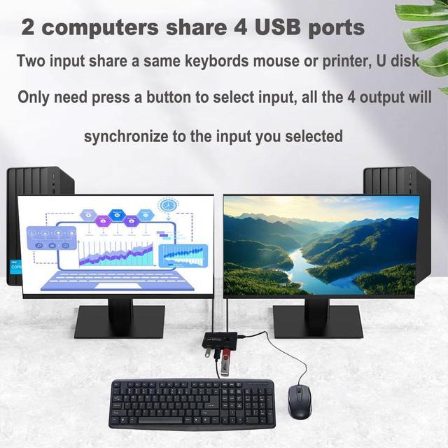 USB Switch 2 In 4 Out USB Switcher Selector 2 Port For 2 Computer Share 4 USB Device Keyboard Mouse Printer Scanner U Disk USB 2.0 Switcher Compatible With Windows Linux Etc