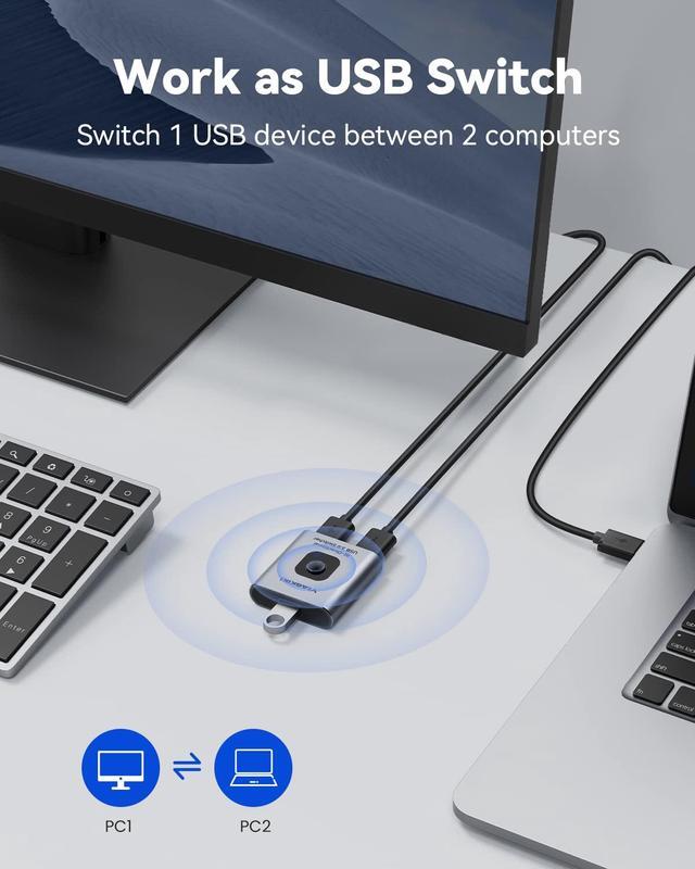 USB Switch 3.0 KVM Switch Bi-Directional USB Switch Selector 2 In 1 Out/1 In 2 Out Viagkiki USB Switcher 2 Computers Share 1 USB Devices For PCs Mouse Keyboard Printer Scanner (with 2 USB 3.0 Cables)
