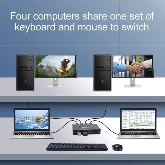 USB Switch 4 Port 4 In 4 Out USB KVM Switch For 4 PC Share 4 USB Ports USB Switcher Box For Mouse Keyboard Printer Scanner With Remote Control And USB Cables (battery Not Included)