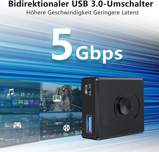 USB Switch For 2 Computers Bi-Directional USB 3.0 Switch 2 In 1 Out Or 1 In 2 Out With 10 W Port & 2 Pieces 1M USB 3.0 Cable USB KVM Switch For PC Laptop Mouse Keyboard USB Hub Printer Car