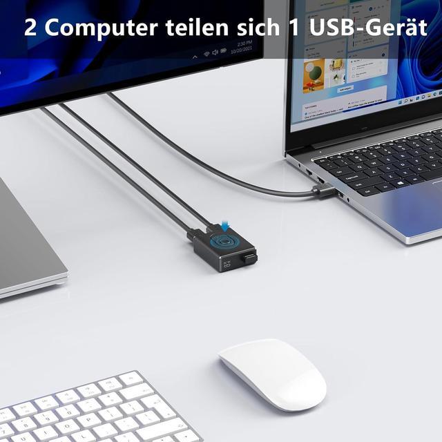 USB Switch For 2 Computers Bi-Directional USB 3.0 Switch 2 In 1 Out Or 1 In 2 Out With 10 W Port & 2 Pieces 1M USB 3.0 Cable USB KVM Switch For PC Laptop Mouse Keyboard USB Hub Printer Car