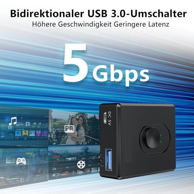 USB Switch For 2 Computers Bi-Directional USB 3.0 Switch 2 In 1 Out Or 1 In 2 Out With 10 W Port & 2 Pieces 1M USB 3.0 Cable USB KVM Switch For PC Laptop Mouse Keyboard USB Hub Printer Car