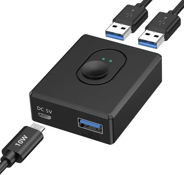 USB Switch for 2 Computers Bi-Directional USB 3.0 Switch 2 in 1 Out or 1 in 2 Out with 10 W Port & 2 Pieces 1M USB 3.0 Cable USB KVM Switch for PC Laptop Mouse Keyboard USB Hub Printer Car