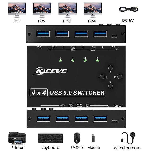 USB Switch For 4 PC USB 3.0 Switcher 4 In 4 Out USB 3.0 KVM Switch For 4 PC Share 4 USB Devices Keyboard Mouse Printer Scanner U Disk With Wired Remote And 4 USB 3.0 A To A Cables