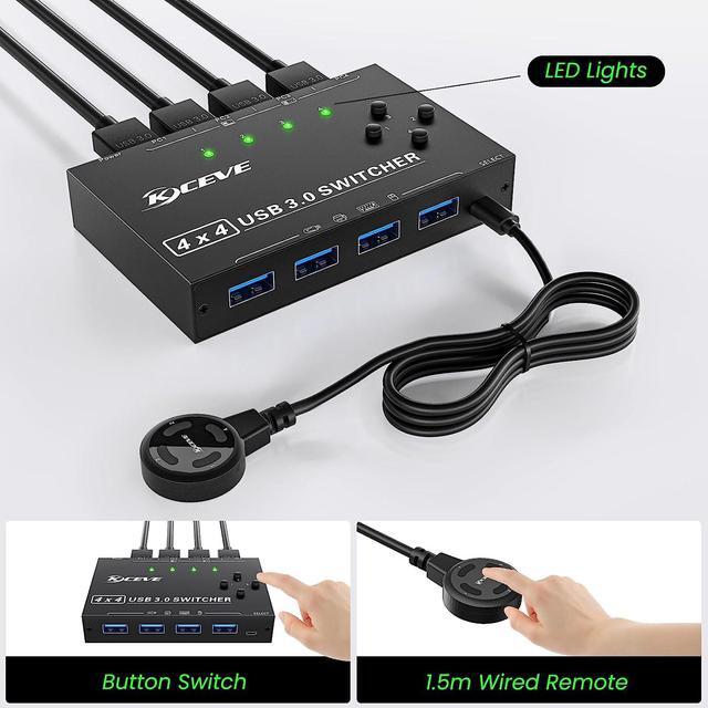 USB Switch For 4 PC USB 3.0 Switcher 4 In 4 Out USB 3.0 KVM Switch For 4 PC Share 4 USB Devices Keyboard Mouse Printer Scanner U Disk With Wired Remote And 4 USB 3.0 A To A Cables