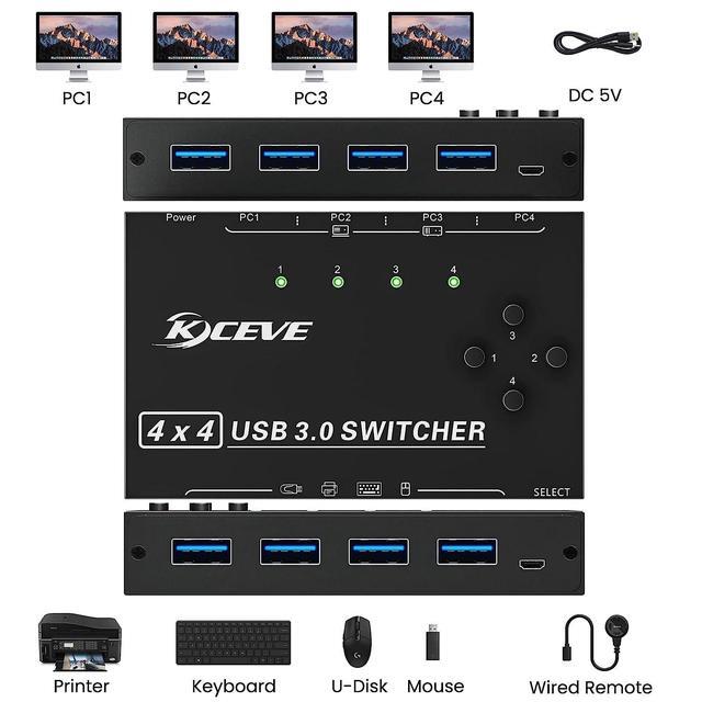 USB Switch For 4 PC USB 3.0 Switcher 4 In 4 Out USB 3.0 KVM Switch For 4 PC Share 4 USB Devices Keyboard Mouse Printer Scanner U Disk With Wired Remote And 4 USB 3.0 A To A Cables
