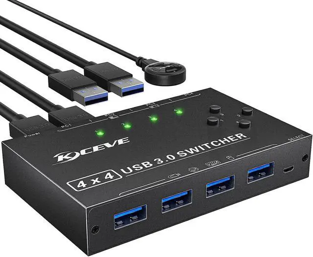 USB Switch for 4 PC USB 3.0 Switcher 4 in 4 out USB 3.0 KVM Switch for 4 PC Share 4 USB Devices Keyboard Mouse Printer Scanner U disk with Wired Remote and 4 USB 3.0 A to A Cables