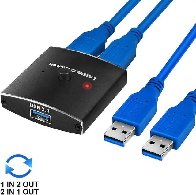USB Switch KVM USB HUB 3.0 Switcher Selector 2 in 1 Out / 1 in 2 Out Bi-Directional KVM Switch for PC Keyboard Mouse Printer 1 PC Sharing 2 Devices USB Switch Includes Two 3.3FT Data Cables