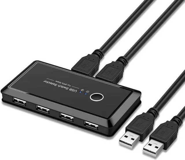 USB Switch Selector 2 Computers 4-Port USB2.0 Peripheral Sharing Switch Hub Adapter for Keyboard Mouse U-disk Printer KVM One-Second Switcher USB2.0 Compatible with Mac / Windows / Linux