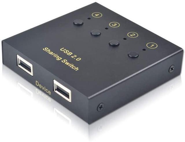 USB Switch Selector 4 Computers In Sharing 2 USB Devices Out Controller USB 2.0 Peripheral Switcher Box Hub For Mouse Keyboard PCs Scanner Printer With Button Swapping And 4 Pack USB A To B Cable