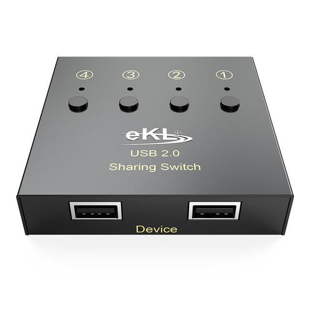 USB Switch Selector 4 Computers In Sharing 2 USB Devices Out Controller USB 2.0 Peripheral Switcher Box Hub For Mouse Keyboard PCs Scanner Printer With Button Swapping And 4 Pack USB A To B Cable