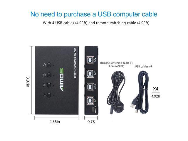 USB Switch Selector 4 Port USB KVM Switcher 4 Computers Sharing 4 USB Devices One-Button Swapping For Share Mouse Keyboard Printer Scanner With 4 USB Cables
