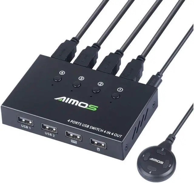 USB Switch Selector 4 Port USB KVM Switcher 4 Computers Sharing 4 USB Devices One-Button Swapping for Share Mouse Keyboard Printer Scanner with 4 USB Cables