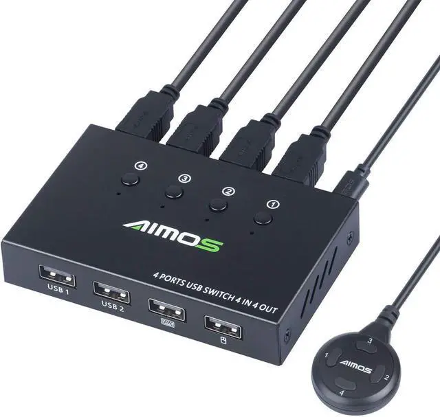 USB Switch Selector 4 Port USB KVM Switcher 4 Computers Sharing 4 USB Devices One-Button Swapping for Share Mouse Keyboard Printer Scanner with 4 USB Cables