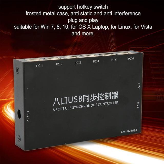 USB Switch Selector 8 Ports USB KVM Switch USB2.0 Synchronizer For Mouse Keyboard Computer With 8X USB Cables